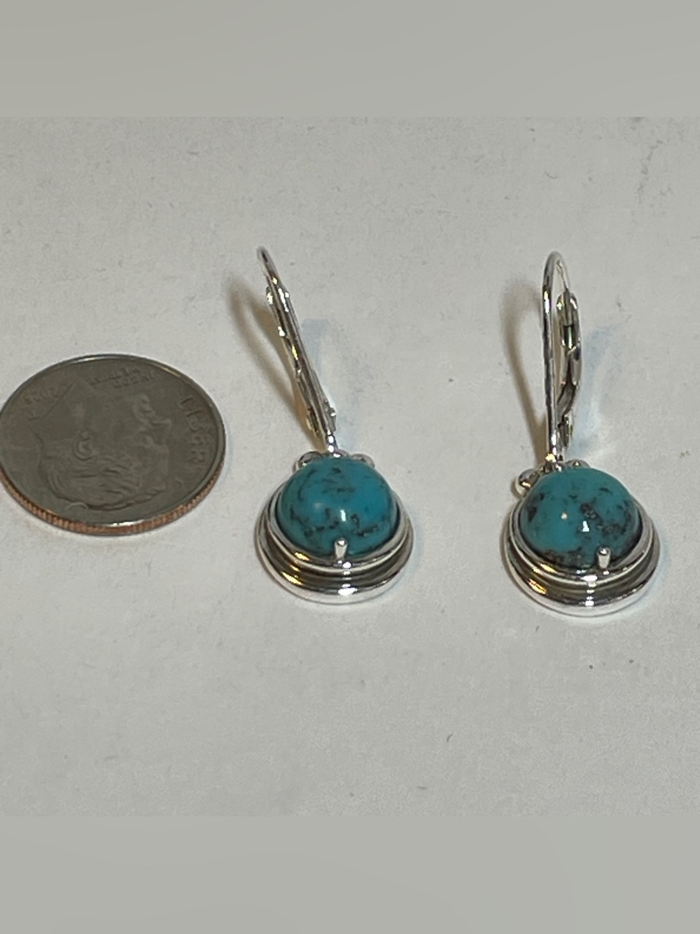 Vintage Sterling Silver 925 Turquoise Drop Earrings Round Dangle Southwestern